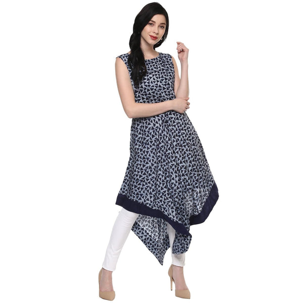 Women's Printed Indigo Asymmetric Kurta - Pannkh