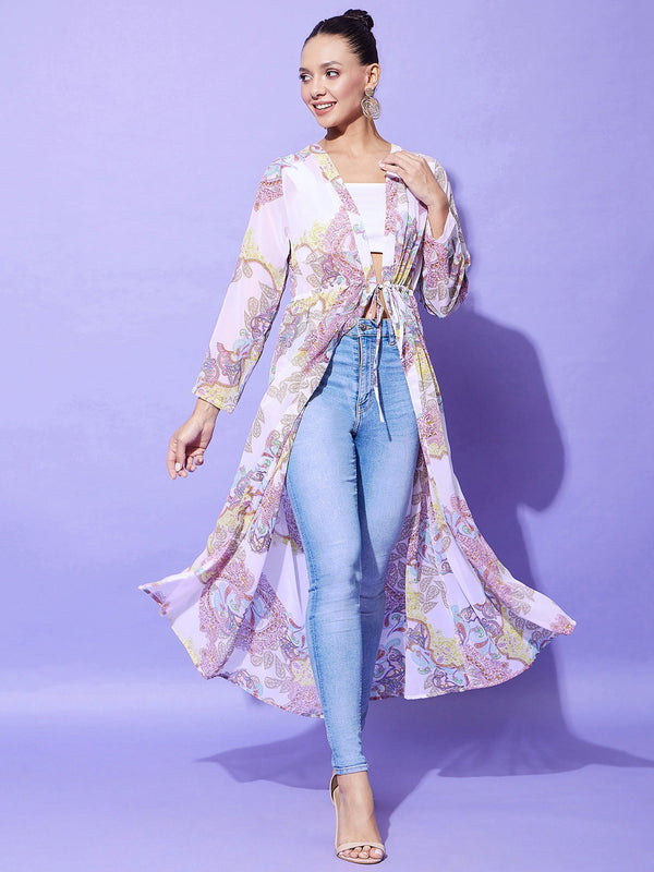 Women's White Paisley Long Shrug - StyleStone