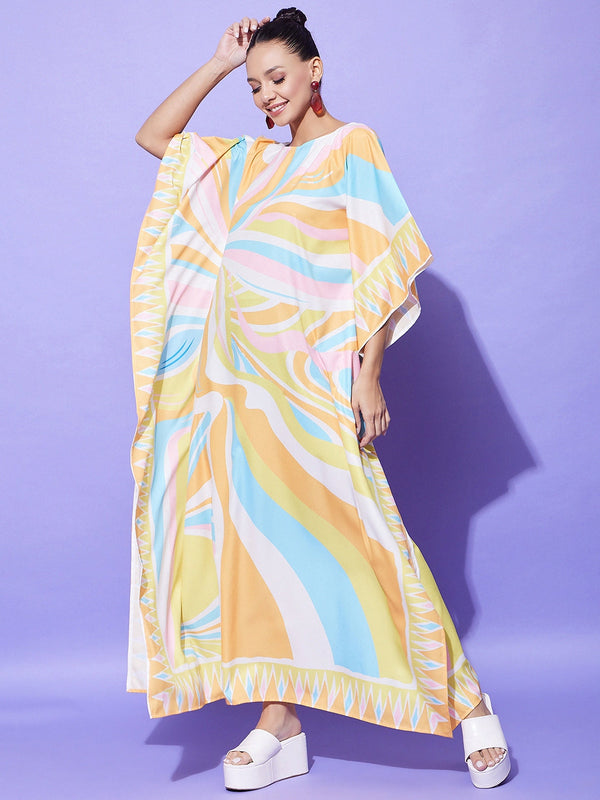 Women's Printed Satin Kaftan - StyleStone