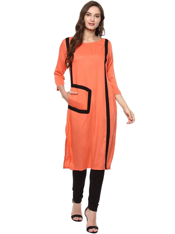 Women's Solid Pocket Color-Block Kurta - Pannkh