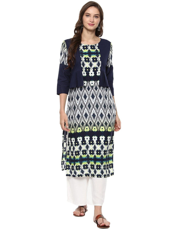 Women's Printed Koti Style Pleated Kurta - Pannkh