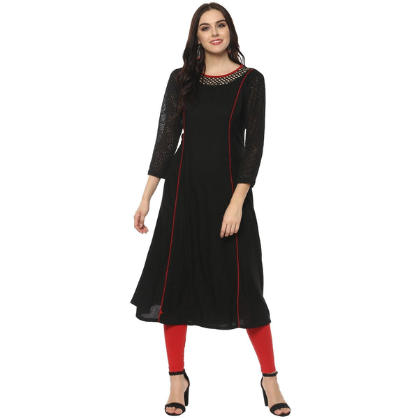 Women's Solid Anarkali Brocade Kurta - Pannkh