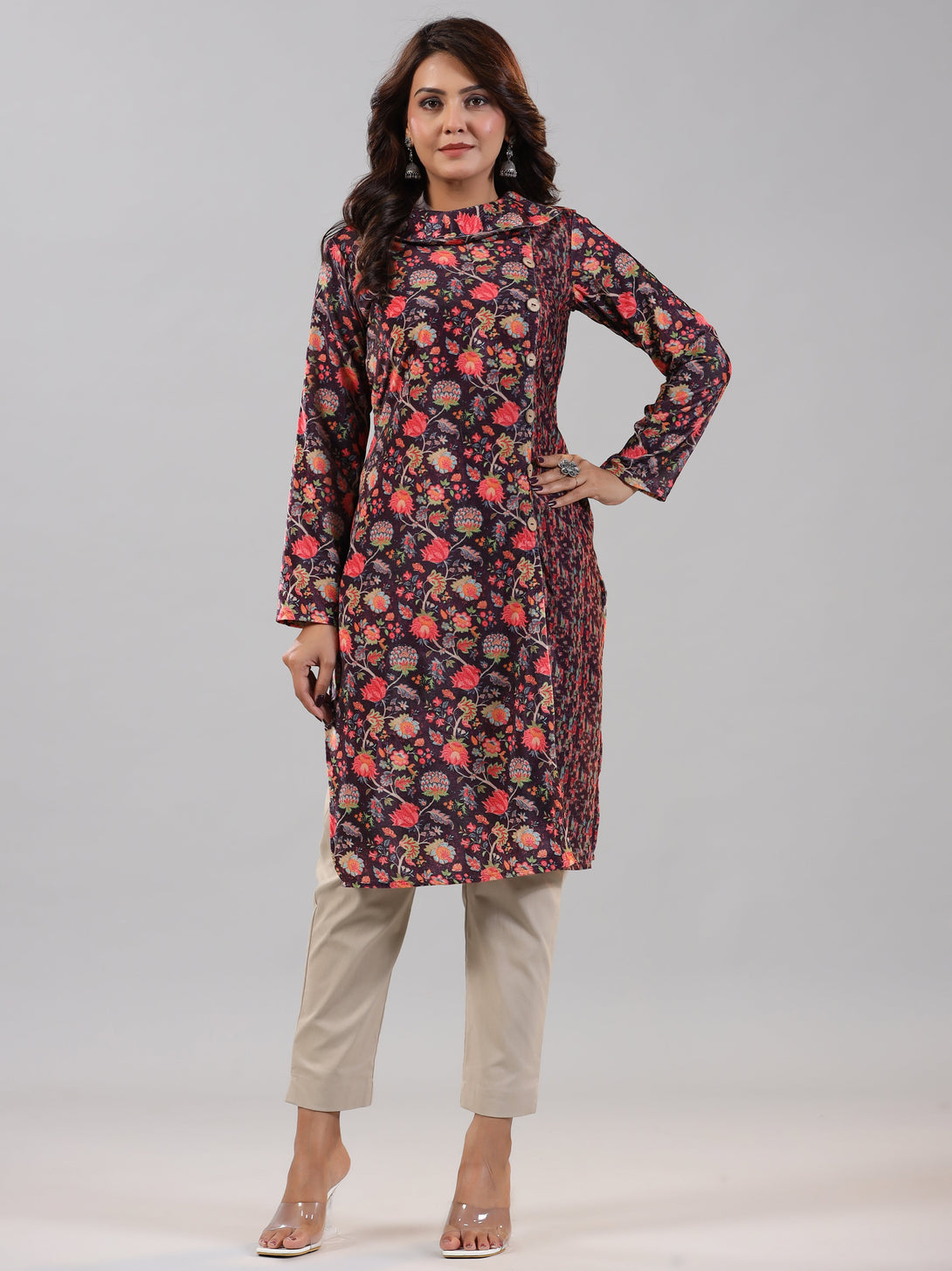 Women's Multi Coloured Velvet Printed Kurta - Juniper