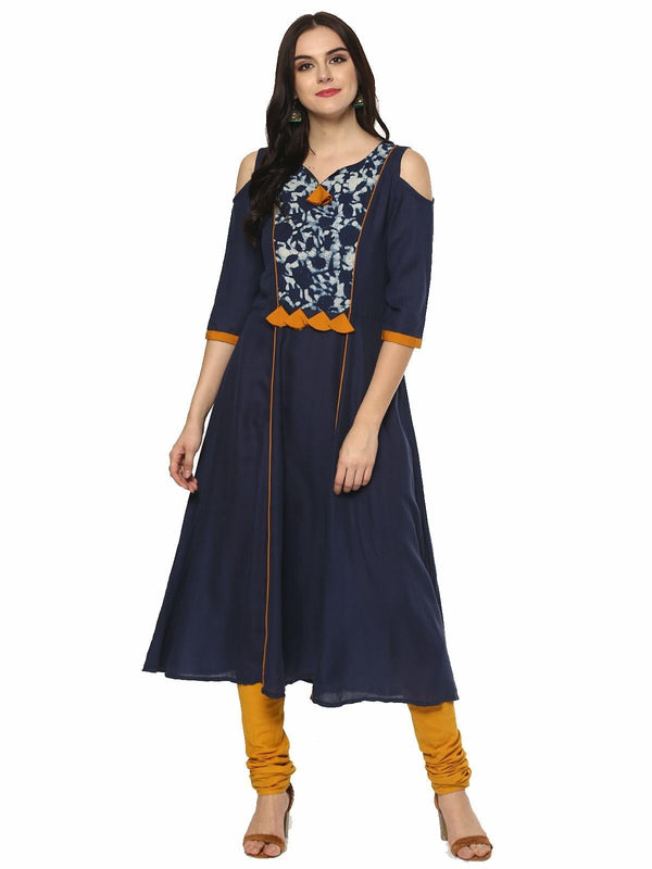 Women's Solid Anarkali Cold-Shoulder Kurta - Pannkh