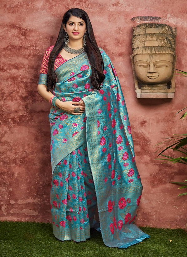 Women's Mandakini Banarasi Silk Woven Traditional Saree2 - Monjolika