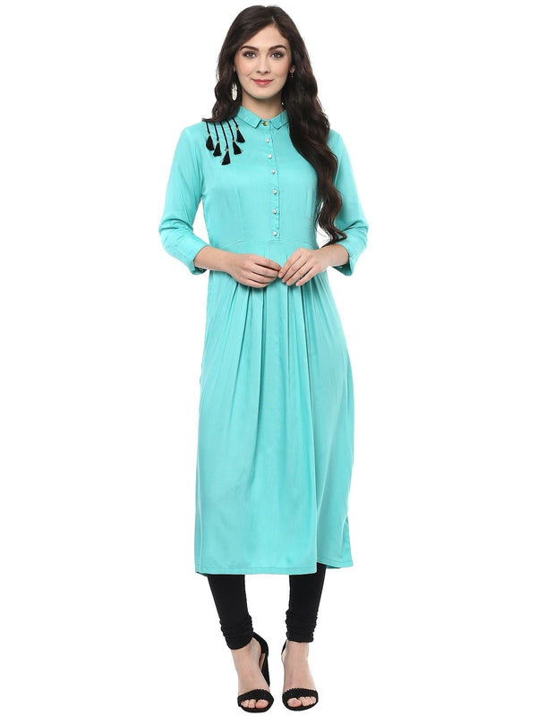 Women's Solid Shirt Kurta With Tassels - Pannkh