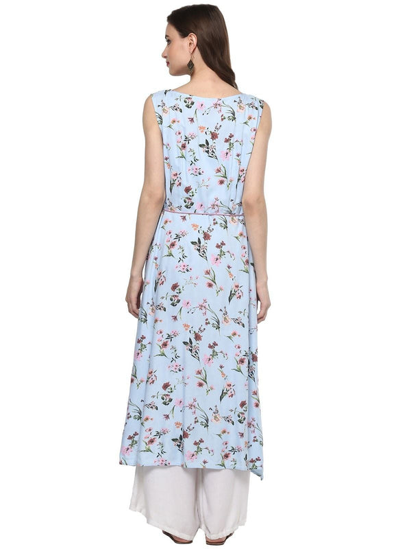 Women's Pastel Floral Asymmetric Kurta - Pannkh