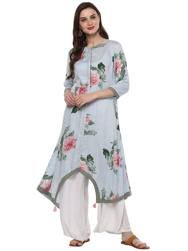 Women's Floral Stripes Kurta - Pannkh