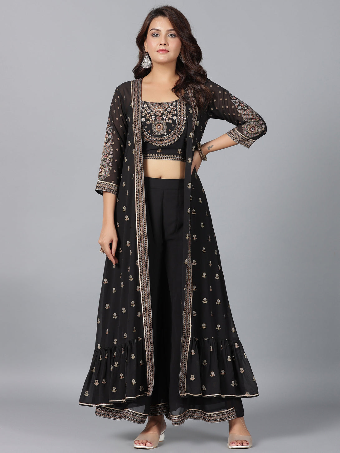 Women's Black Georgette Printed Clothing Set - Juniper