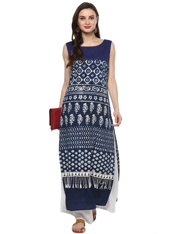 Women's Indigo Dabu Hand Block Straight Kurta - Pannkh