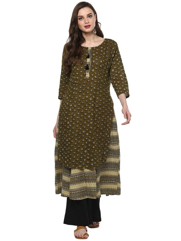 Women's Pannkh Womens Slub Print Layered Kurta - Pannkh