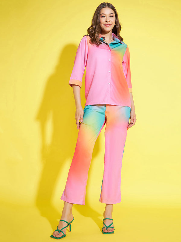 Women's Rainbow Printed Shirt & Trouser Co-Ord Set - StyleStone