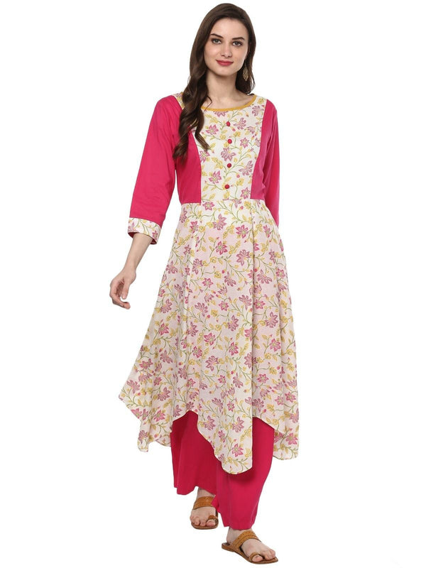 Women's Floral Khadi Print Anarkali Kurta - Pannkh