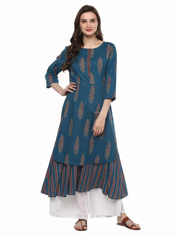 Women's Discharge Printed Flared Layered Kurta - Pannkh