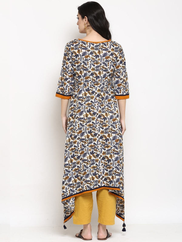 Women's Floral Asymmetric Hem Kurta - Pannkh