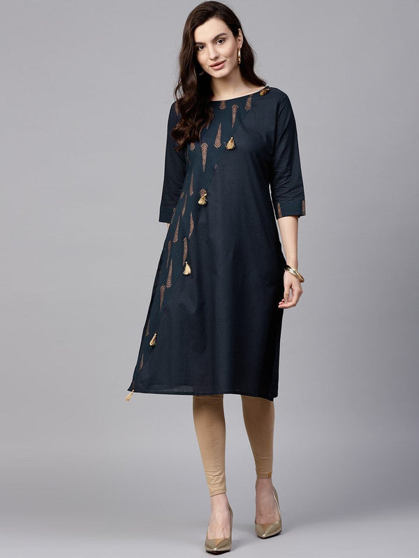 Women's Golden Foil Diagonal Cut Kurta - Pannkh