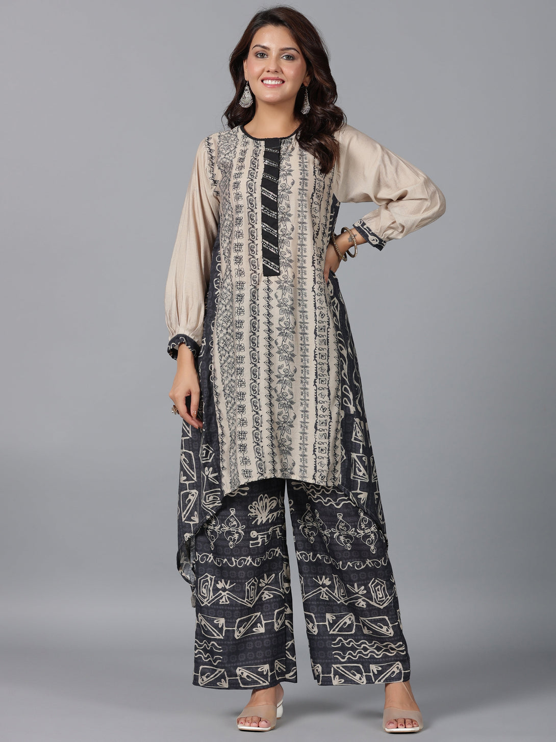 Women's Beige Muslin Printed Kurta & Pants Set - Juniper