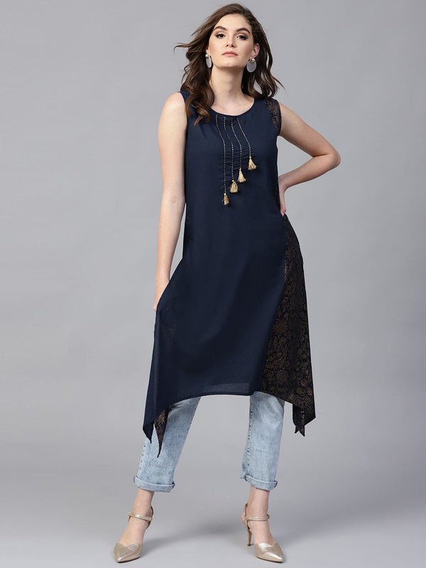 Women's Sleeveless Embroidered Asymmetric Kurta - Pannkh