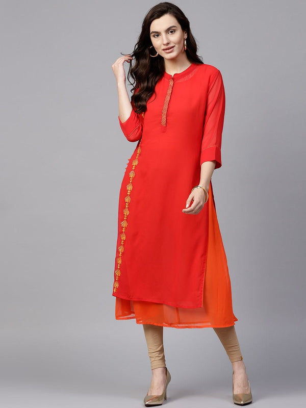 Women's Embroidered Layered Sheer Kurta - Pannkh