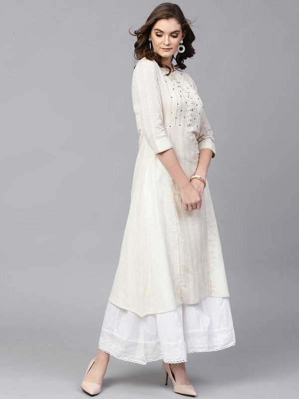 Women's Off-White Khadi Print Kurta - Pannkh