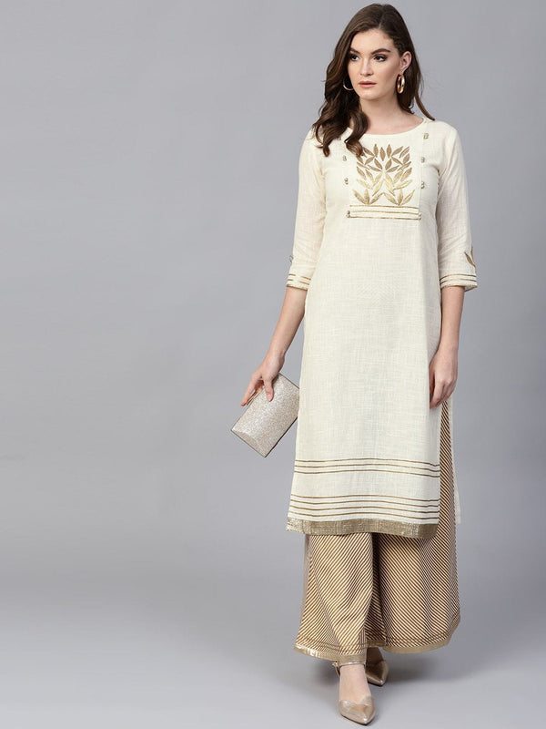 Women's Off-White Gota Patti Embroidered Kurta - Pannkh