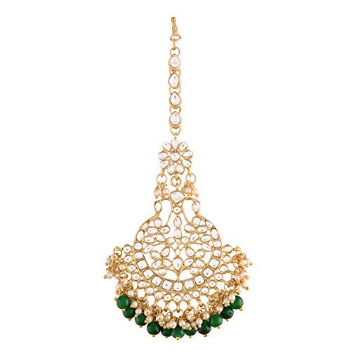 Women's Traditional Gold Plated Kundan & Pearl Studded Maang Tikka - I Jewels