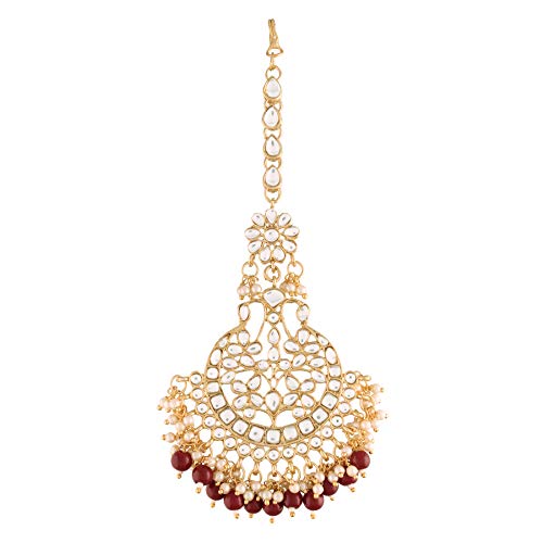 Women's Traditional Gold Plated Kundan & Pearl Studded Maang Tikka - I Jewels