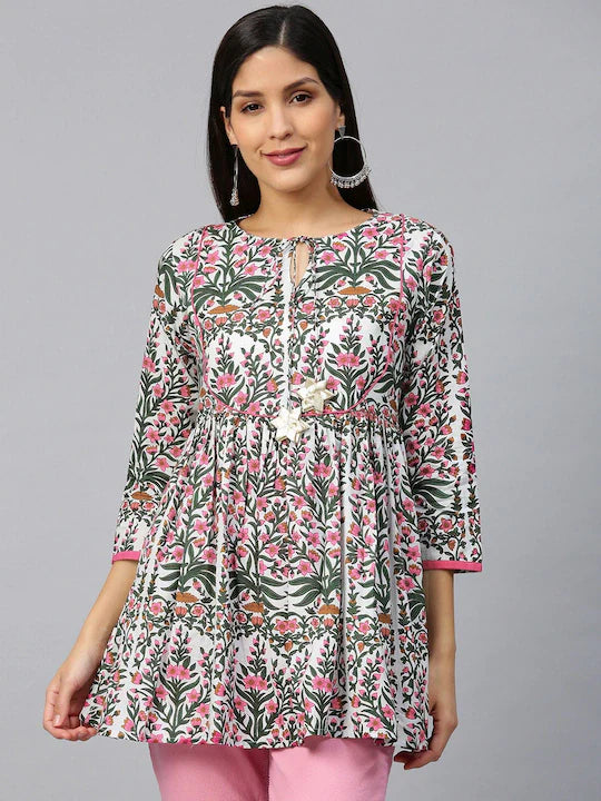 Jashvi Pink & White Printed Tunic