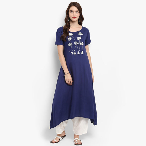 Women's Long Fit Floral Dori Embroidered Kurta - Pannkh