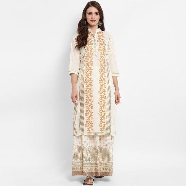 Women's Stand Collar Block Printed Kurta - Pannkh