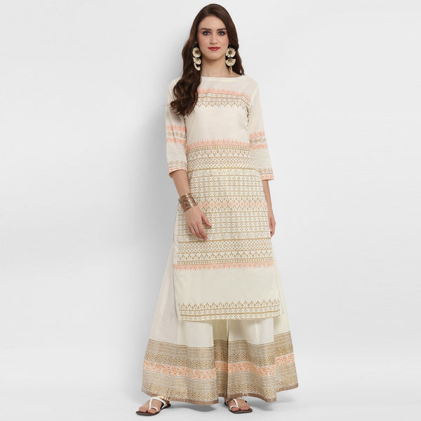 Women's Boat Neck Block Printed Kurta - Pannkh