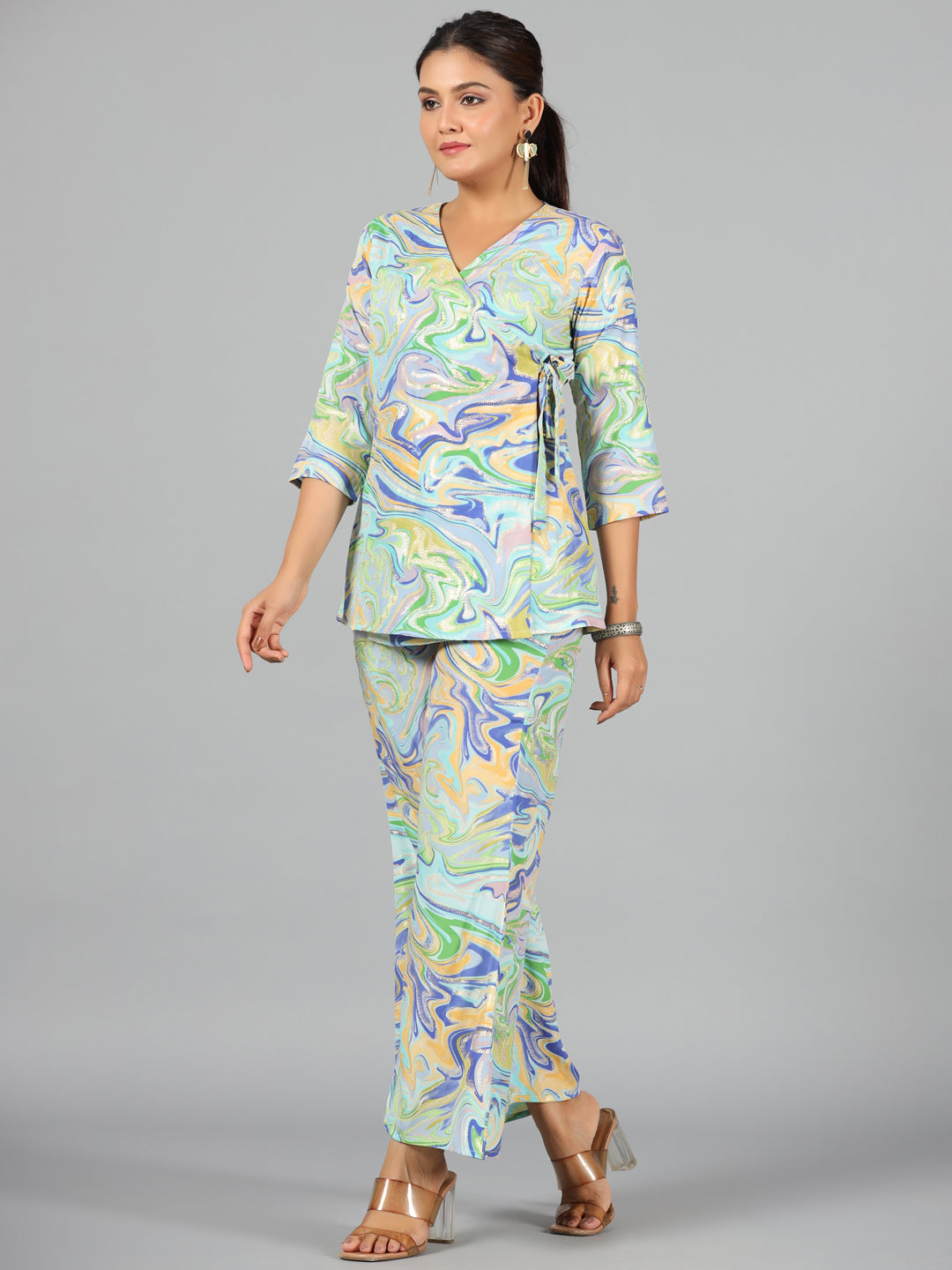 Women's Blue Kasturi Silk Printed Clothing Set - Juniper