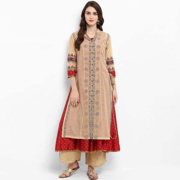 Women's Block Printed Layered Kurta - Pannkh