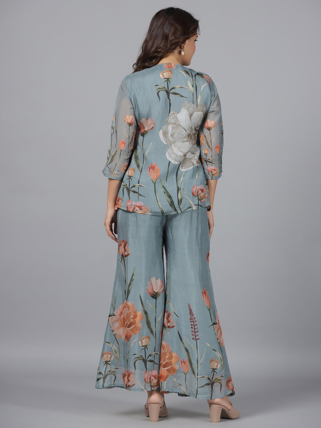 Women's Grey Organza Printed Clothing Set - Juniper