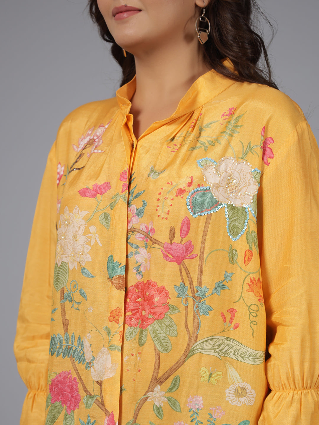 Women's Yellow Muslin Printed Tunic - Juniper