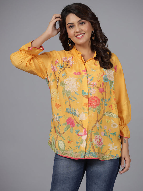 Women's Yellow Muslin Printed Tunic - Juniper