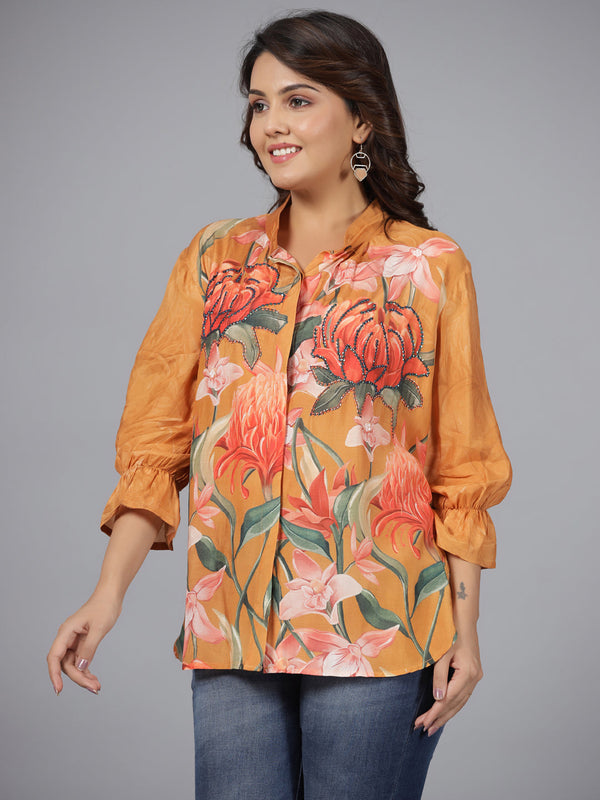 Women's Brown Muslin Printed Tunic - Juniper