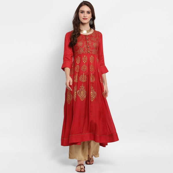 Women's Anarkali Block Printed Kurta - Pannkh