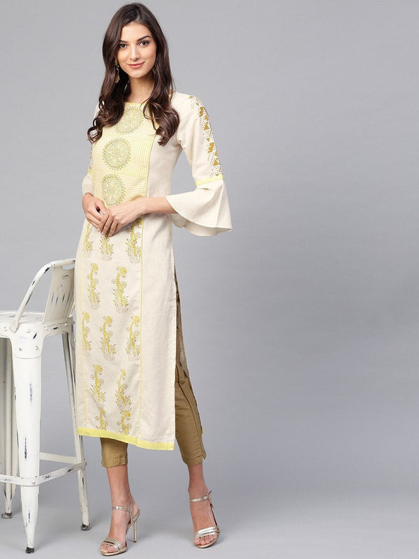 Women's Printed Kurta With Bell Sleeves - Pannkh