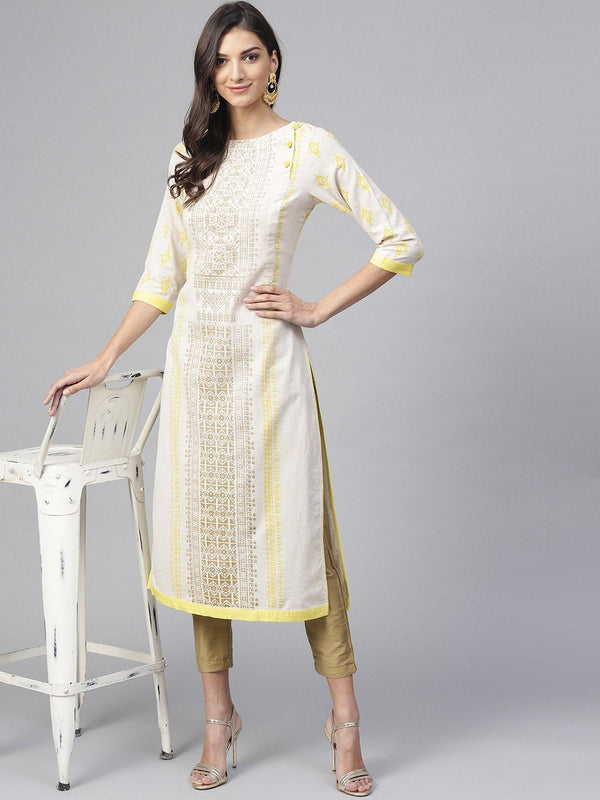 Women's Printed Buttoned Neckline Kurta - Pannkh