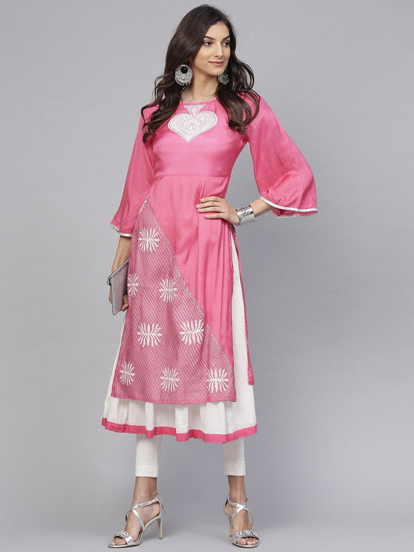 Women's Lotus Inspired Double Layer Printed Kurta - Pannkh