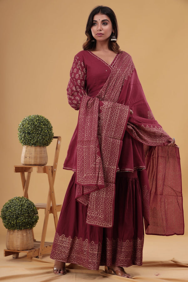 Women's Block Printed Dazzling Sharara Set - Hatheli