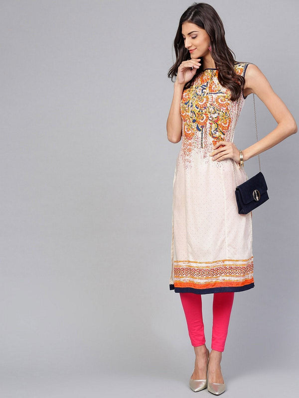 Women's Off-White Placement Printed Sleeveless Kurta - Pannkh