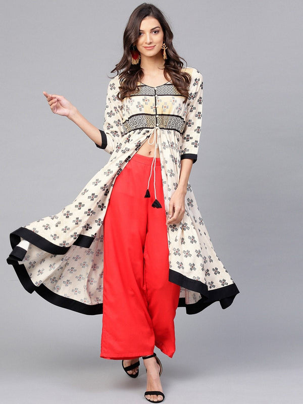 Women's Peacock Inspired Asymmetric Hemline Flared Printed Kurta - Pannkh