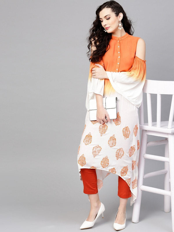 Women's Ombre Cold-Shoulder Block Printed Kurta - Pannkh