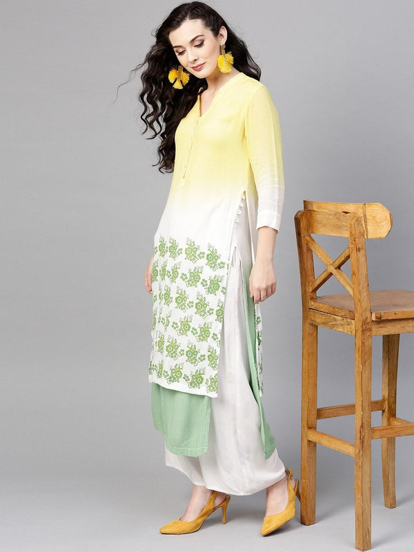 Women's Ombre Double Layer Block Printed Kurta - Pannkh