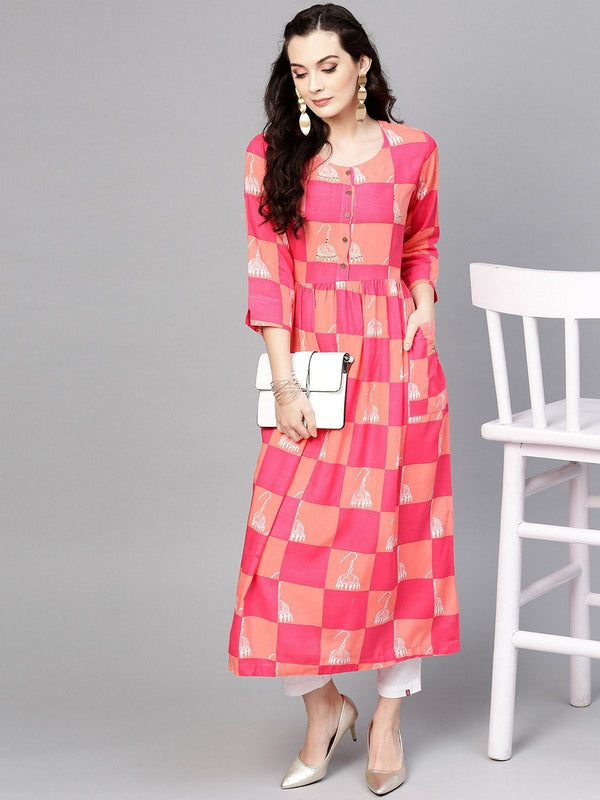 Women's Bright Printed Pocket Kurta - Pannkh