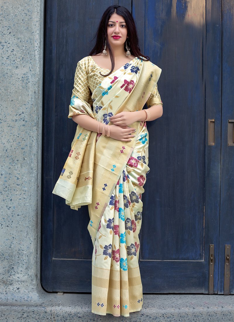 Women's Woven Jamdani Silk Designer Saree With Blouse - Monjolika