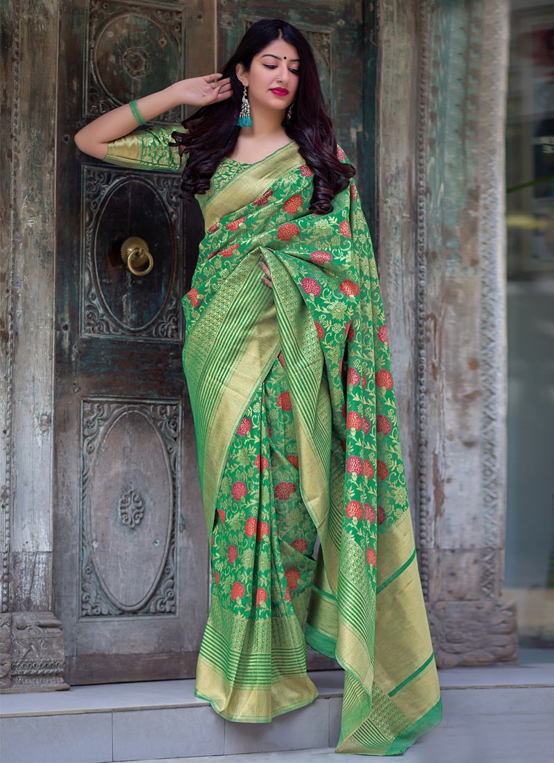 Women's Woven Jamdani Silk Designer Saree With Blouse - Monjolika