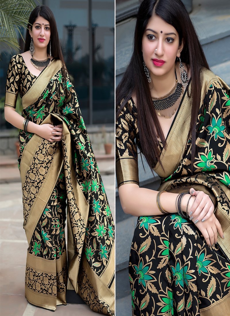 Women's Woven Jamdani Silk Designer Saree With Blouse - Monjolika